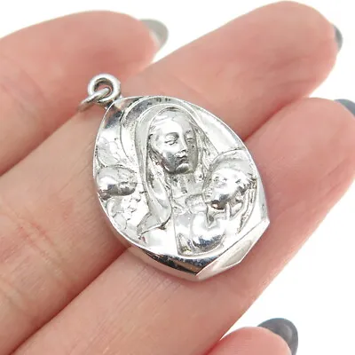 THE THOMAE CO. 925 Sterling Silver Antique Art Deco St. Mary Baby Jesus Pendant • $64.95