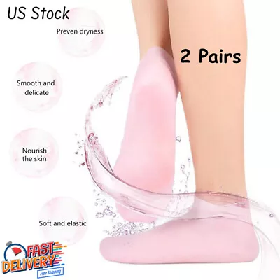 2 Pair Full Length Silicone Gel Moisturizing Socks Foot Care Protector • $11.99