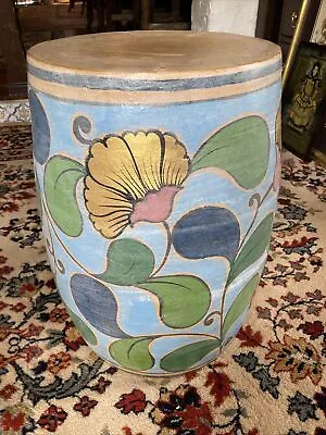 Hand Painted Ceramic Pottery Garden Stool Floral Blue Yellow Pink Heavy  • $195