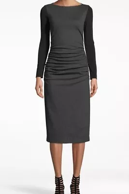 Nicole Miller CHARCOAL Artelier Ponte Long Sleeve Ruched Dress US Large • $150.80