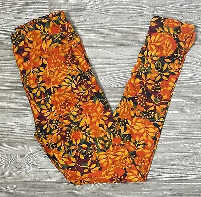 NEW Vintage LuLaRoe OS Leggings Orange And Gold Floral Flowers One Size • $17.99