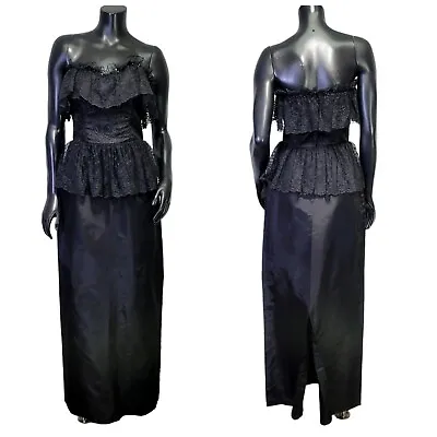 Vintage 80s 90s Jolie Madame Black Strapless Lace Maxi Gothic Prom Formal Dress • $64.39