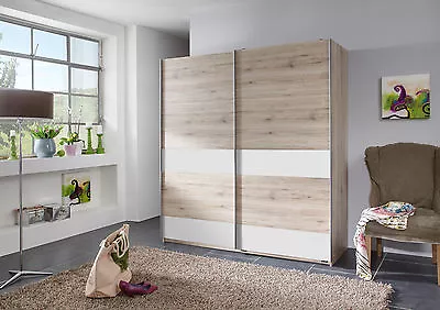 Qmax 'Chess'  Sliding Door Wardrobe. SR Oak & White. German Bedroom Furniture • £299