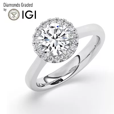 Round Solitaire Halo 14K White Gold Engagement Ring2 Ct Lab-grown IGI • $1792