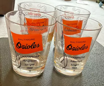 1966 Lot/Set Of 4 Vintage Baltimore Orioles Baseball MLB A.L. Champions Glasses • $19.99