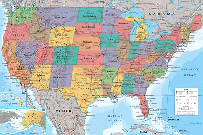 $12.99 • Buy Map Of The United States Of America - Poster / Print (Usa Map) (Size: 36  X 24 )