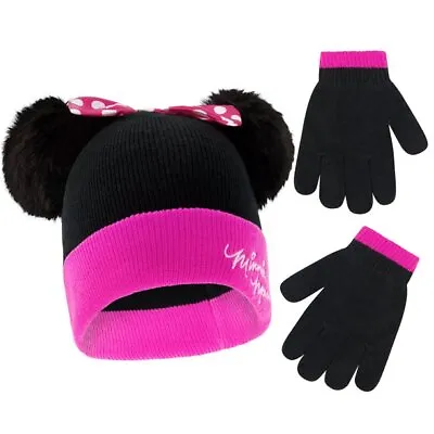 Disney Minnie Mouse Winter Beanie Hat And Gloves Set Little Girls Ages 4-7 • $15.95