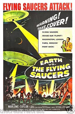 Earth Vs. Flying Saucers UFO Vintage Movie Poster Giclee Paper Print 24x36 In. • $55.03