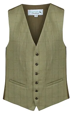 MENS 100% WOOL Kensington Green TWEED Check Waistcoat Quality Herringbone Vest • $49.67