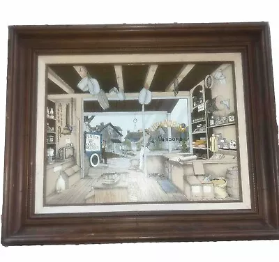 RARE H. HARGROVE OIL PAINTING  Inside Mercantile Groceries FRAMED SIGNED Oil Cer • $90