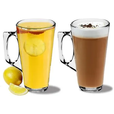 2 Latte Glasses Cappuccino Hot Chocolate Glass Tassimo Costa Coffee Cups Mugs • £6.95