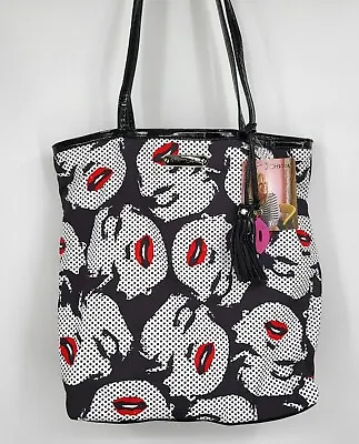 Rare Betsey Johnson Marilyn Monroe Tote Purse Black White Red Lips Zip Pouch NWT • $194.84