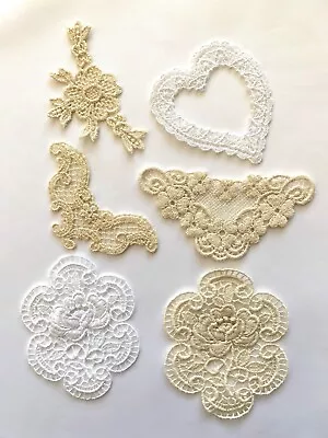 Venise Lace Appliques Motif White Beige Rose Heart Butterfly Sew On 12 Pcs • $5.99