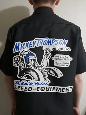 Mickey Thompson Dragster Red Cap Mechanic Vintage Style Button Down Work Shirt • $51.95