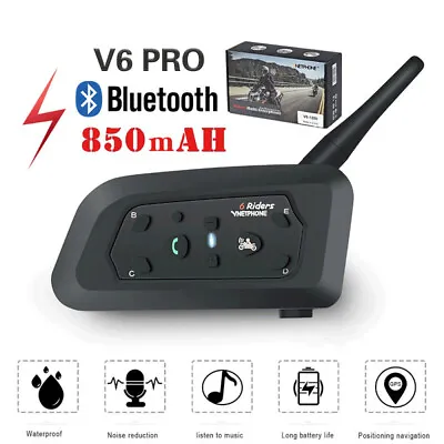 V6 Bluetooth Motorcycle Helmet Intercom 6 Rider 1200M Headset Communication • $29.99