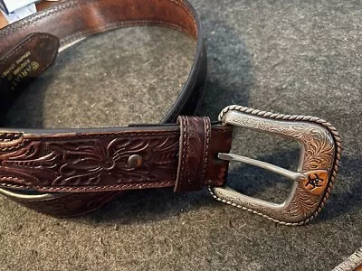 Ariat Leather Belt Men Size 32 Brown Crocodile Print Floral A1021202 Western • $24.99