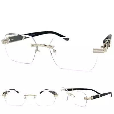 Men's CLASSY Elegant Sophisticated Clear Lens EYE GLASSES Rimless Silver Frame • $14.99