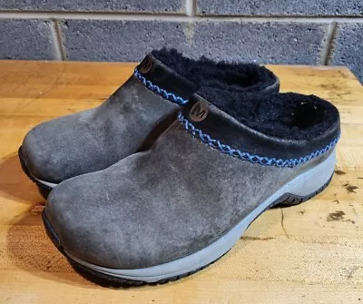 Womens 7 Merrell Encore Chill Stitch Slip On Clogs Shoes Grey Suede • $35