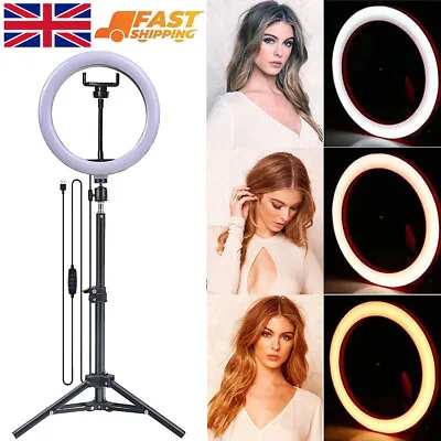 10  LED Ring Light With Tripod Stand Phone Mount For YouTube Makeup Video Live • £10.65