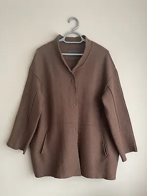 OSKA Moessmer Women's Boiled Wool Cocoon Style Brow Collarless Coat 1 UK 10 • £95