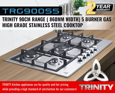 $459 • Buy Trinity TRG900SS 5 Burner 90cm Built-in SS Gas WOK Cooktop SYDNEY PICKUP DELIVER