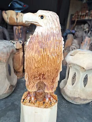 Chainsaw Carving Eagle Great Gift Idea Elm Wood Home Garden  Sculpture  Craft  • £190