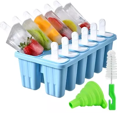 Ice Popsicle Molds 12pc Silicone W/Sticks & Funnel (Blue) • $10.99