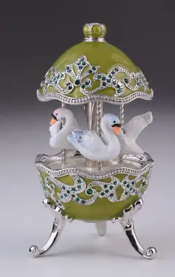 Keren Kopal Green Carousel Egg With Royal Swans Decorated With Austrian Crystals • $153