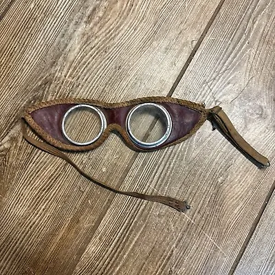 Vintage 1930s Motorcycle Riding Goggles Leather Steampunk Aviation • $44.99