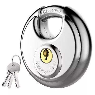 Keyed Padlock Stainless Steel Discus Lock Heavy Duty Locks With 3 Keys Wate... • £17.27