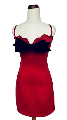 WHEELS & DOLLBABY Size 2 = AU/UK 8 Red Stretch Satin Evening Mini Dress - RARE! • $245