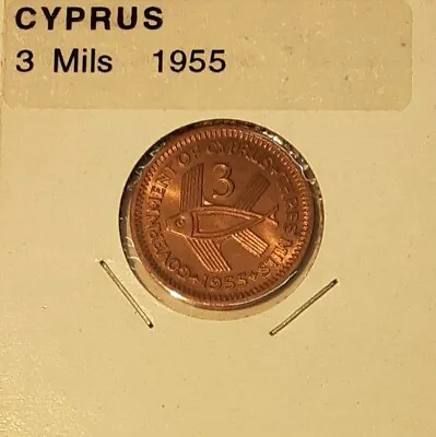 1955 Cyprus 3 Mils Coin Of Queen Elizabeth II - Uncirculated W/Toning • $2.35