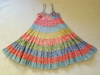 LN MIMI & MAGGIE Ditsy Floral Tiered Sun Dress S 7 8 Red Yellow Blue Green Beach • $48.99