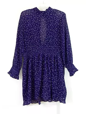 ZARA Dress Long Sleeve Open Back Sheer Top Smocked Waist Knee Length Purple XL • $34.99