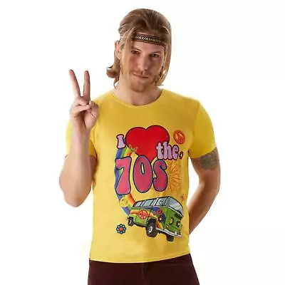 Mens I Love The 70's T-Shirt Retro Hippy Peace Vintage Party Fancy Dress Costume • £7.17