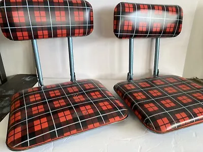 Vintage Stadium Bleacher Boat Seat Tartan Plaid Vinyl Covering Folding Padded • $79.99