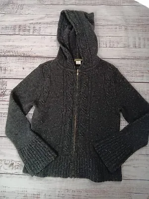 J Crew Sweater Women’s Medium Full Zip Wool Hoodie Dark Grey Knit Casual Ladies • $18