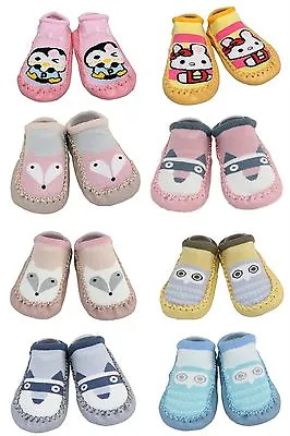 Baby Anti-slip Shoe Socks Moccasin 9-18 Months 2 Pairs Boy Girl Toddler Slippers • £6