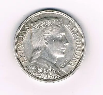 SILVER - LATVIAN COIN - 1929 Latvia 5 Lati - LARGE Silver Coin *835 Crown • $45