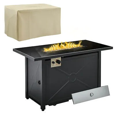 Outsunny Outdoor Propane Gas Fire Pit Table W/ Rain Cover 50000 BTU Black • £245.99