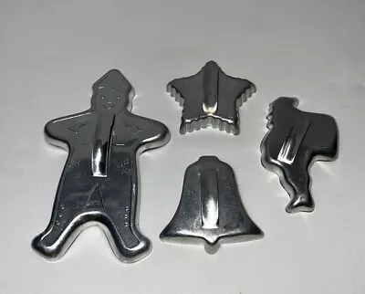 $12 • Buy Vintage Aluminum Christmas Cookie Cutters - Gingerbread Man, Santa, Bell & Star