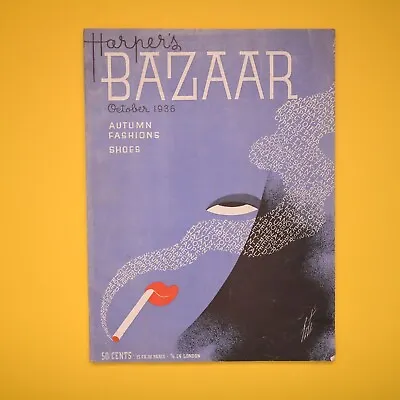 Vintage Harper’s Bazaar Magazine | October 1936 | Autumn Fashions Shoes Schiapar • $165