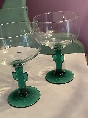 Libbey Cactus Stemmed Margarita Glass 10 Oz. Barware Cocktail - 2 Excellent • $19