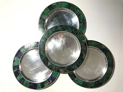 FOUR Los Castillo Mosaic Azurmalachi Lapis Malachite Inlay Dinner Plates • $1900