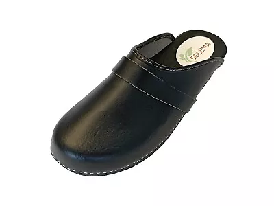 Solema ERIK Leather Slip-on Mens Clogs Mules Slippers Sabot Shoes Black • £37.99