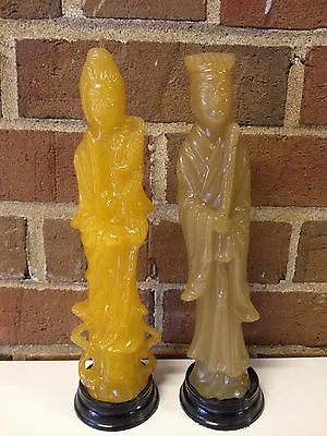 Vintage Pair Of Asian Chinese Figural Wax Candles Never Used Imitating Minerals • $50