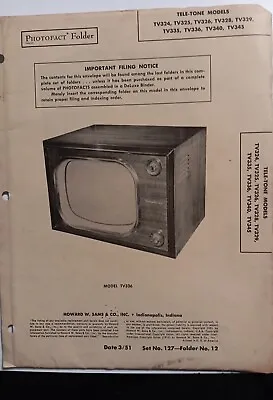 Vintage 1951 Tele-Tone Models TV324 TV326 TV340.   A65 • $9