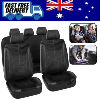 $32.99 • Buy Black PVC Leather Car Seat Covers Front & Rear Set Universal Cushion For Car SUV