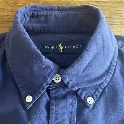£95 Ralph Lauren (S) Mens NAVY Button Down Half Sleeve Garment Dyed Shirt A3 • £45