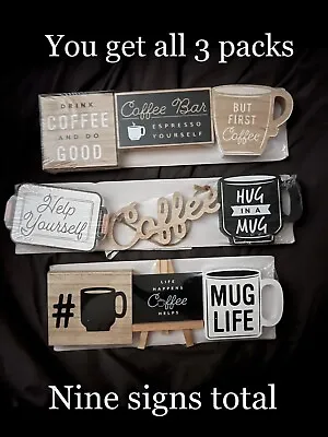New-3 Packs- Coffee Themed Mini Sign Set-3 Wood Signs- Approx 3 - 4  Tall • $9.99